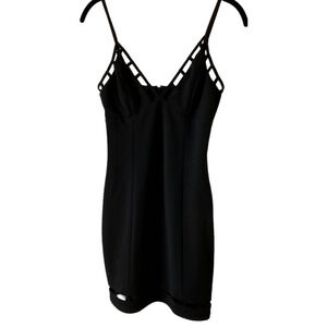 ANGL Women's Small Black Dress Bodycon Cutout Neckline Hem Cutout Detail